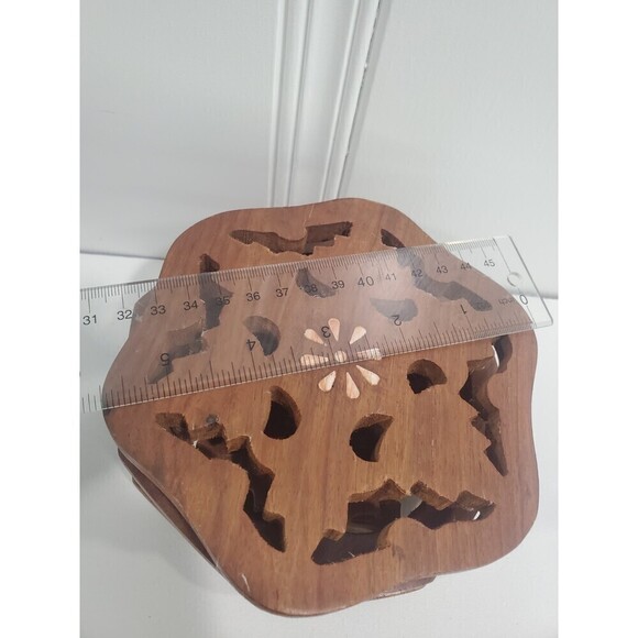 Lot of 3 Vintage Hand Carved Solid Wood Octagon Folk Art Trivet India - Picture 9 of 9
